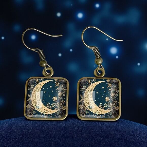 Glass Floral Moon Earrings – Retro Boho Jewelry with Zinc Alloy Hooks - Picture 5 of 14